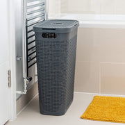 Addis Faux Rattan Slim Laundry Hamper, Charcoal, 40L - 517486