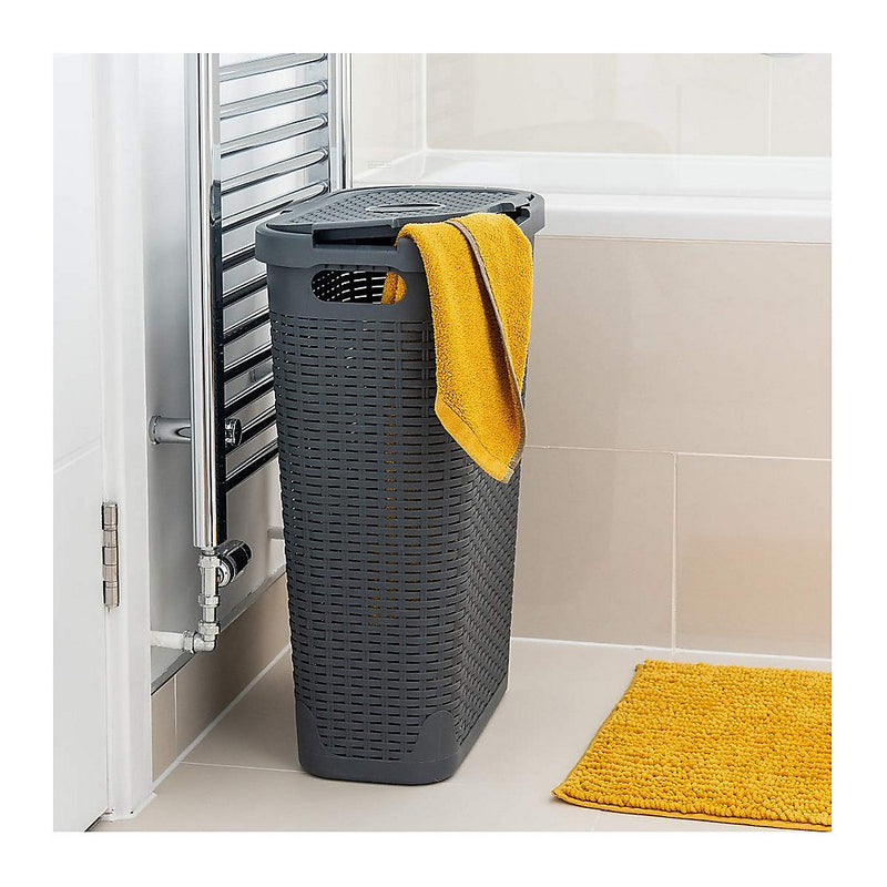 Addis Faux Rattan Slim Laundry Hamper, Charcoal, 40L - 517486