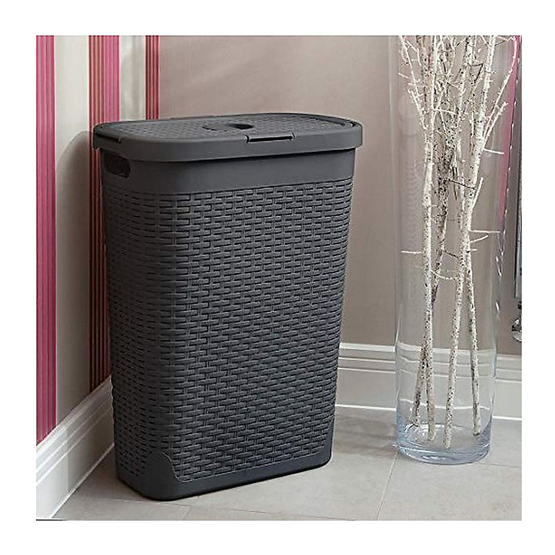 Addis Faux Rattan Slim Laundry Hamper, Charcoal, 40L - 517486