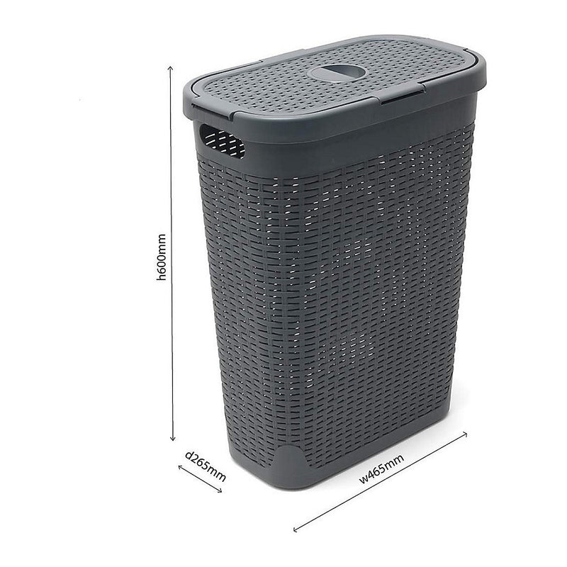Addis Faux Rattan Slim Laundry Hamper, Charcoal, 40L - 517486