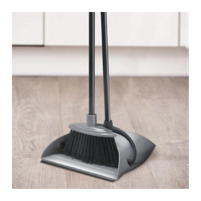 Addis Folding Long Handle Dustpan And Brush Set - Graphite - 508863 - Perfect for Quick Cleanups