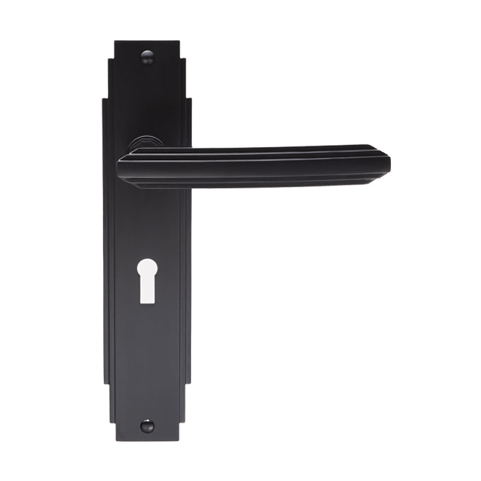 Art Deco Lever On Backplate - Lock 57Mm C/C - Matt Black