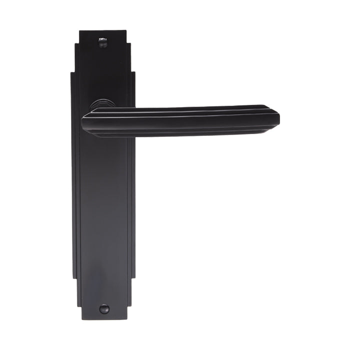 Art Deco Lever On Backplate - Latch - Matt Black