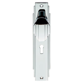 Art Deco Knob On Backplate - Lock 57Mm C/C - Polished Chrome 205 x 45mm