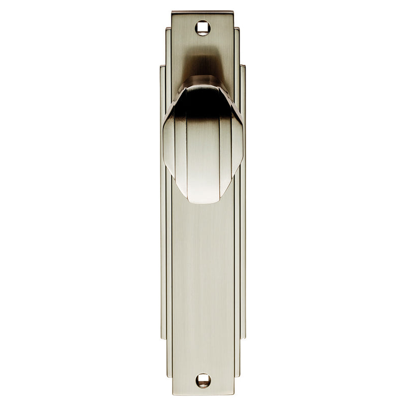 Art Deco Knob On Backplate - Latch - Satin Nickel 205 x 45mm