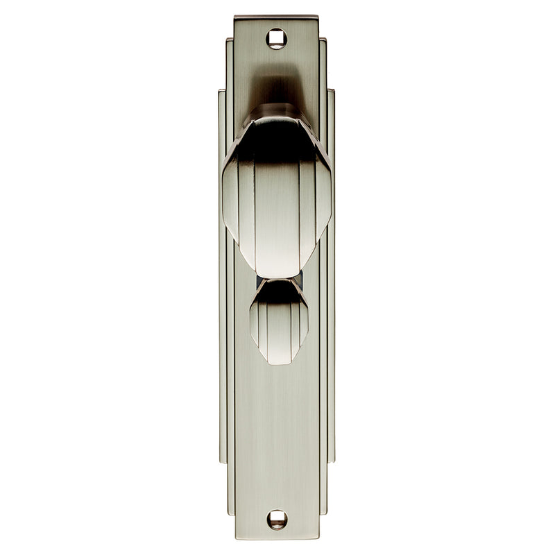 Art Deco Knob On Backplate - Bathroom 57Mm C/C - Satin Nickel 205 x 45mm