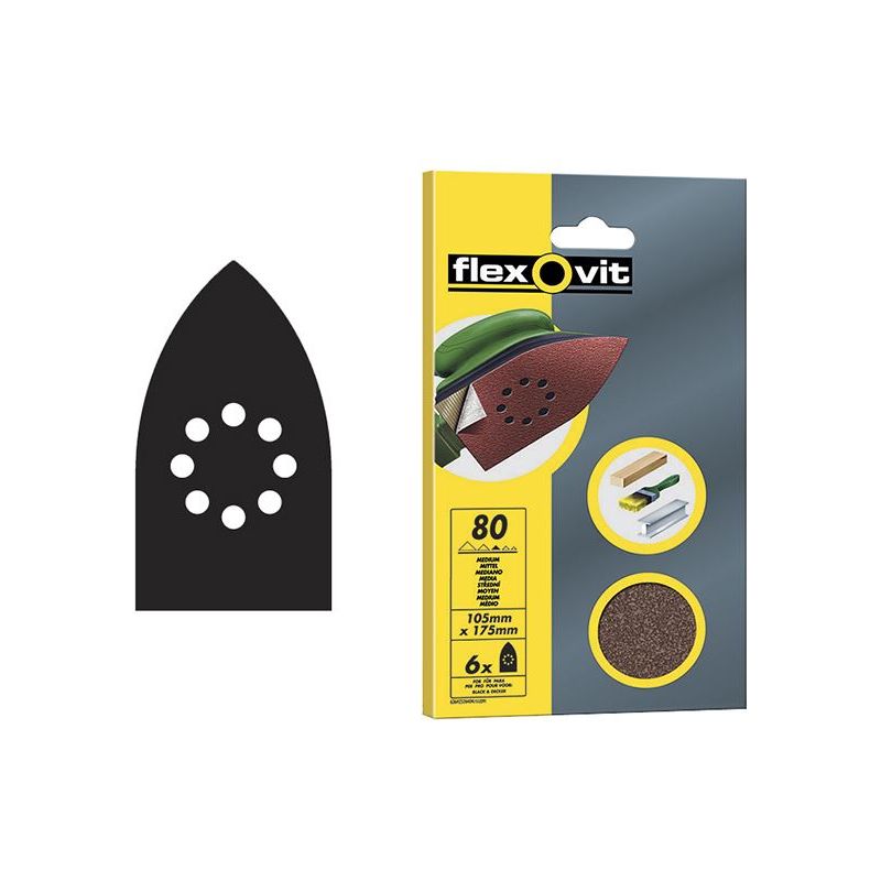 Flexovit Detail Hook & Loop Sanding Sheets 105x175mm Coarse 50G (Pack 6) Flexovit - RockBottom Northampton