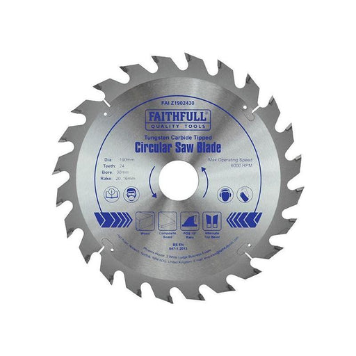 Faithfull TCT Circular Saw Blade 190 x 30mm x 24T POS Faithfull - RockBottom Northampton