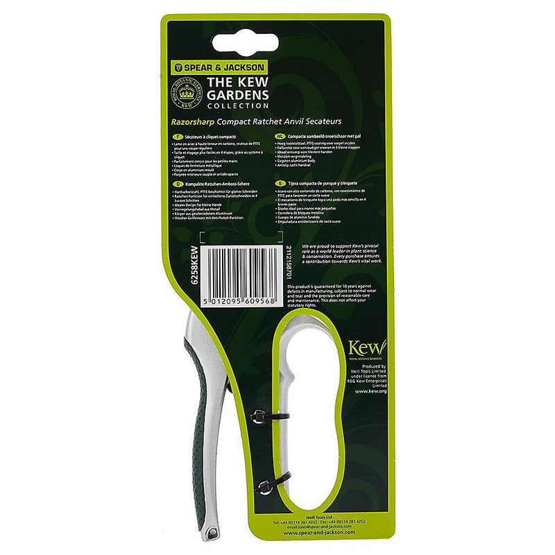 Anvil Secateurs, Razorsharp, Compact Ratchet, Kew Gardens Range