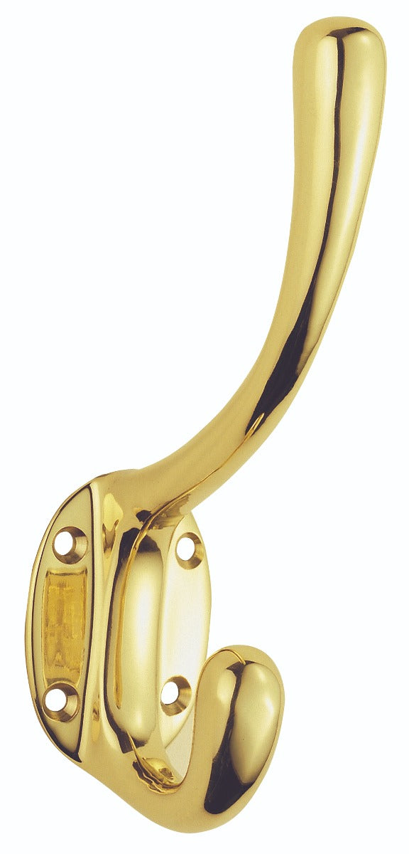 Heavy Architectural Quality Hat & Coat Hook - Polished Brass 143MM