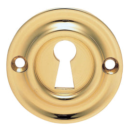 Victorian Escutcheon Lock Profile Round Face Fix - Polished Brass 42MM