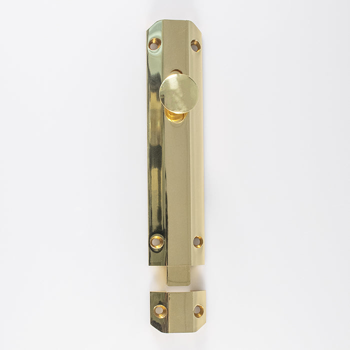 152 X 36Mm Surface Bolt C/W Keep Flat & Angled Mortice Keeps - Polished Brass 150MM