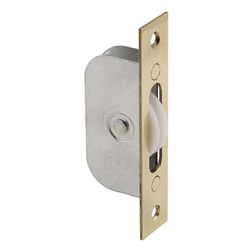 Sash Window Axle Pulley No 2 Square Polished Brass Forend With Nylon Wheel - Polished Brass 117MM X 25MM