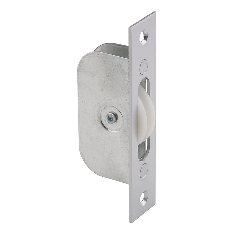 Sash Window Axle Pulley No 2 Square Satin Chrome Forend With Nylon Wheel - Satin Chrome 117MM X 25MM