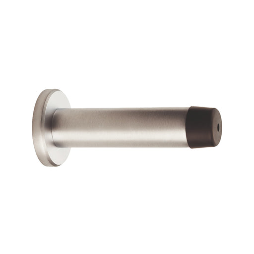 Wall Mounted Cylinder Doorstop With Rose - Satin Chrome 71MM