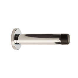 Wall Mounted Cylinder Doorstop With Rose - Polished Chrome