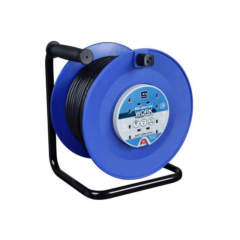 Masterplug Heavy-Duty Cable Reel 240V 13A 4-Socket Thermal Cut-Out 50m Masterplug - RockBottom Northampton