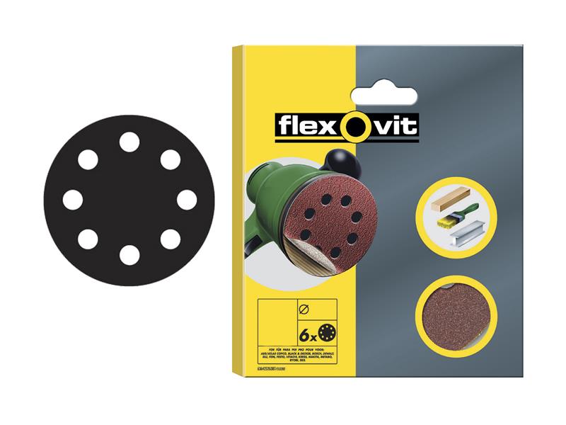 Flexovit Hook & Loop Sanding Disc 150mm Medium 80G (Pack 6)
