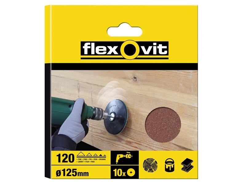 Flexovit Drill Mountable Disc 125mm Fine 120G (Pack 10) Flexovit - RockBottom Northampton
