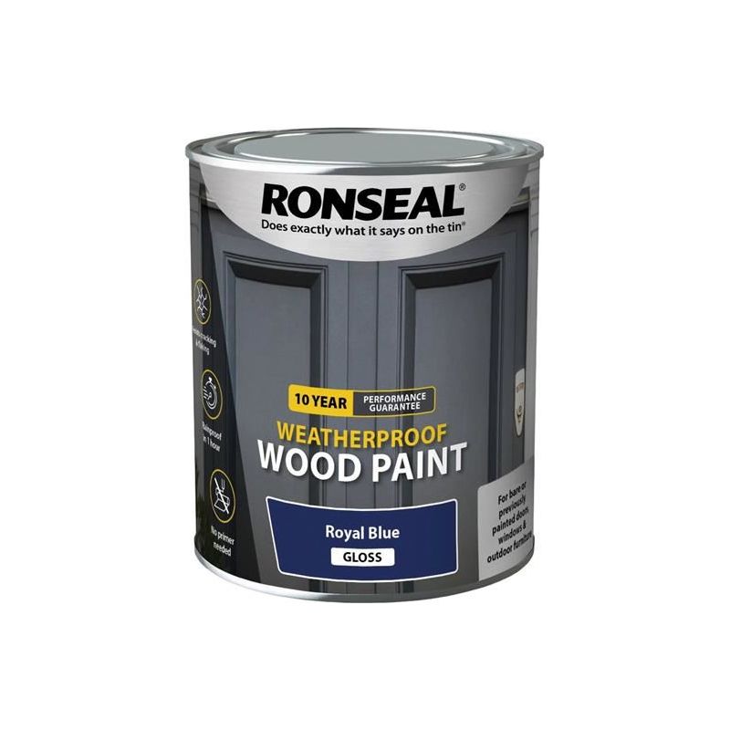 Ronseal 10 Year Weatherproof Wood Paint Royal Blue Gloss 750ml Ronseal - RockBottom Nothampton