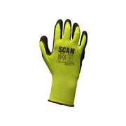 Scan Hi-Vis Yellow Foam Latex Coated Gloves - M (Size 8) Scan - RockBottom Nothampton