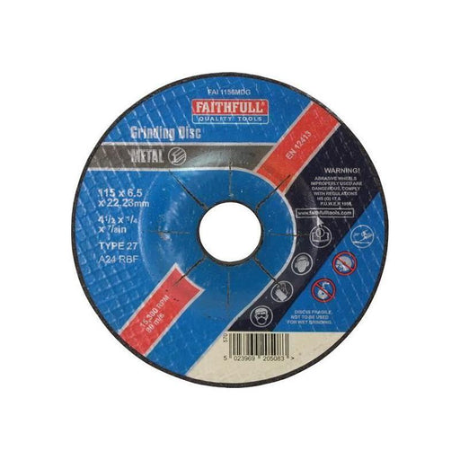 Faithfull Depressed Centre Metal Grinding Disc 115 x 6.5 x 22.23mm Faithfull - RockBottom Northampton