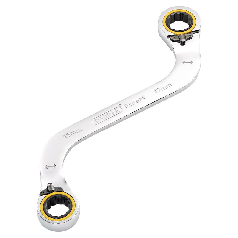 Draper Expert HI-TORQ Double Ring Ratchet S-Shape Spanner, 15 x 17mm Draper - Town Tools