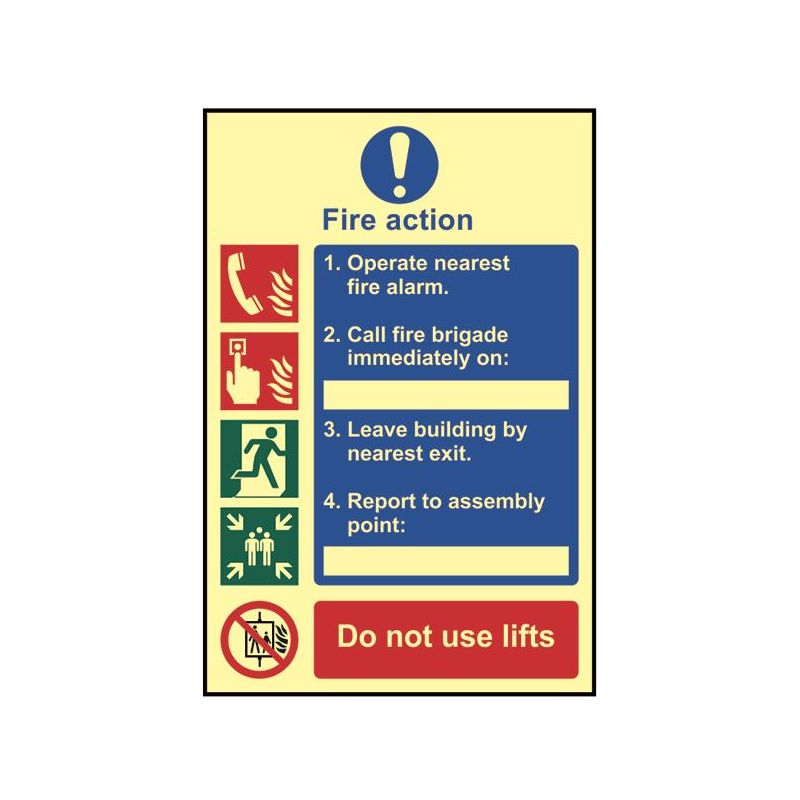 Scan Fire Action Procedure - Photoluminescent Sign 200 x 300mm Scan - RockBottom Nothampton