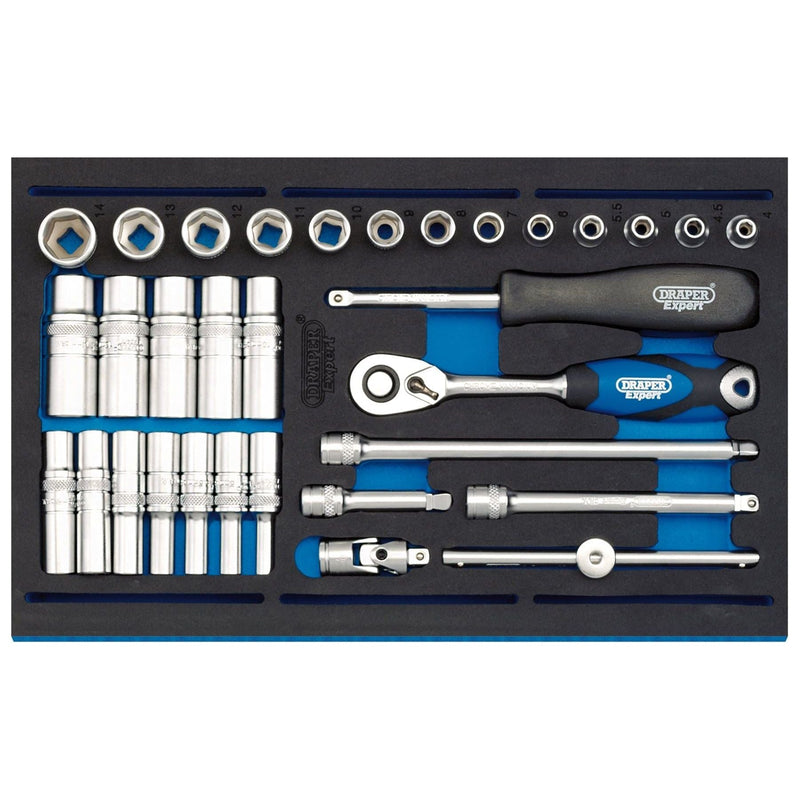 Draper Socket Set in 1/4 Drawer EVA Insert Tray, 1/4"(32 Piece) 63532 Draper - Town Tools 