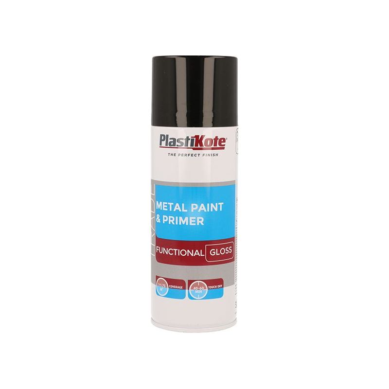 Plastikote Trade Metal Spray Paint & Primer Gloss Black 400ml PlastiKote - RockBottom Nothampton