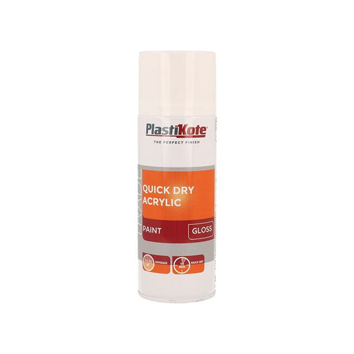 Plastikote Trade Quick Dry Acrylic Spray Paint Gloss White 400ml PlastiKote - RockBottom Nothampton