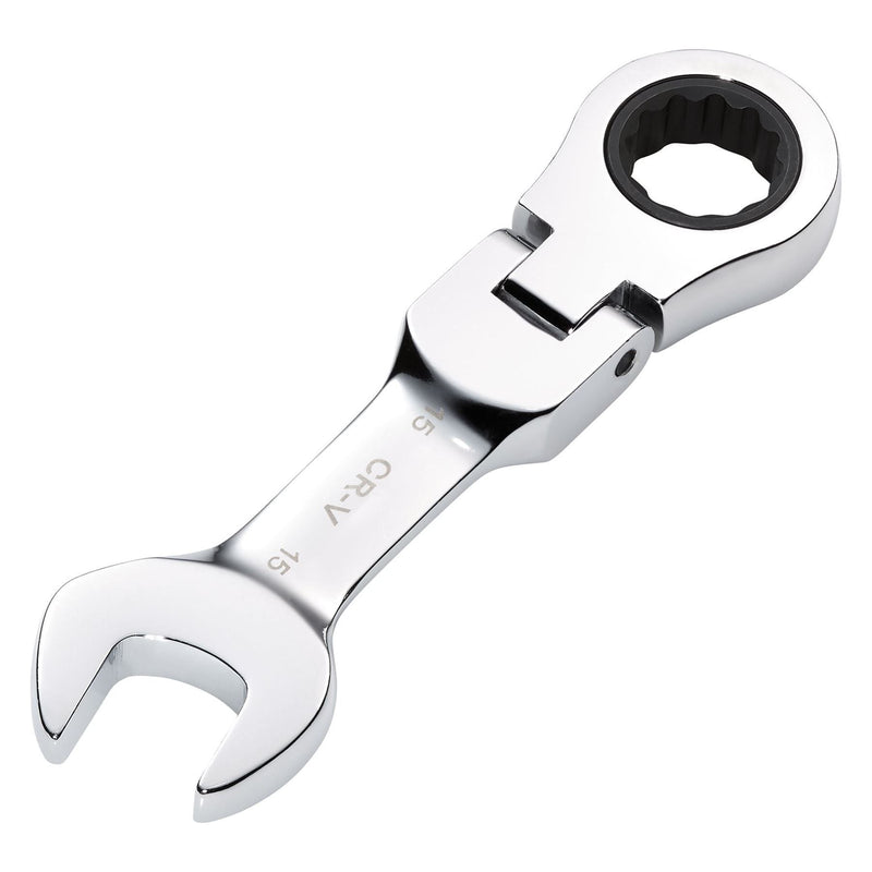 Draper HI-TORQ Metric Stubby Flexible Head Ratchet Combination Spanner, 15mm Draper - Town Tools