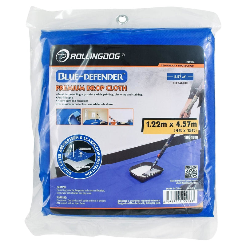 Draper Rollingdog Blue-Defender Premium Drop Cloth, 1.2 x 4.5m Draper - Town Tools