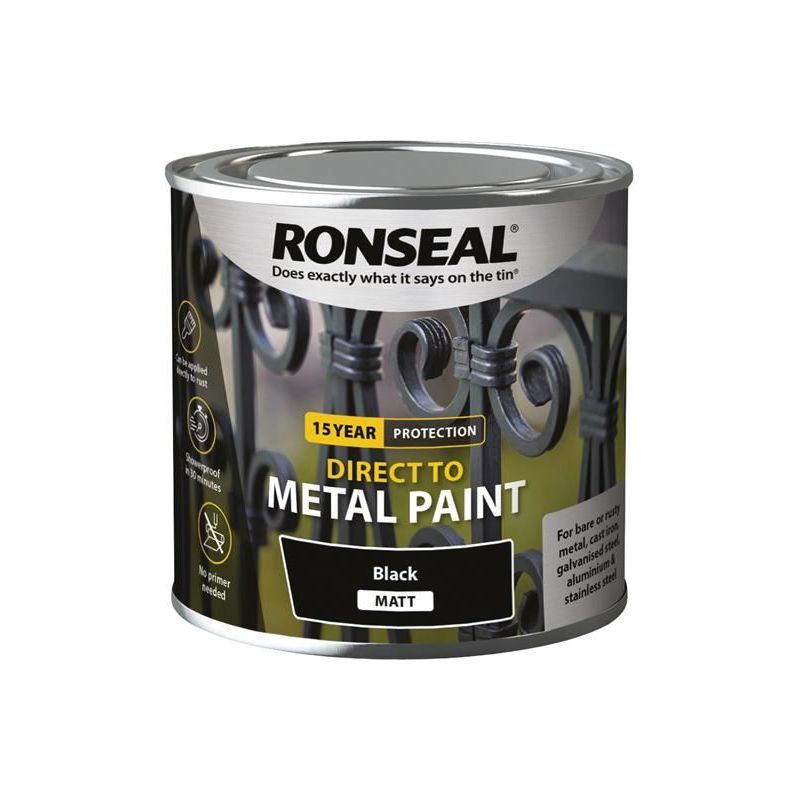 Ronseal Direct to Metal Paint Black Matt 250ml Ronseal - RockBottom Nothampton