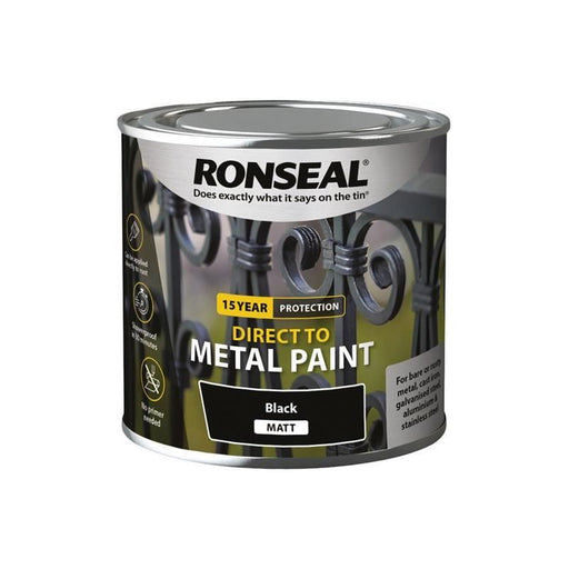 Ronseal Direct to Metal Paint Black Matt 250ml Ronseal - RockBottom Nothampton