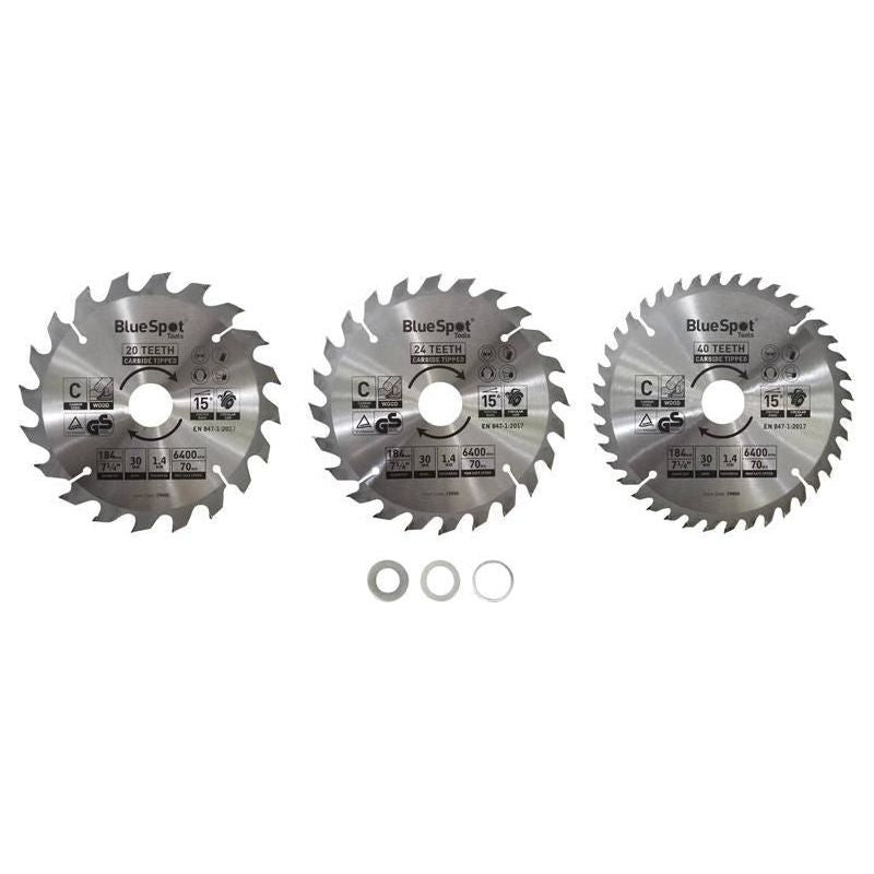 Bluespot Tools 184mm Circular Saw Blade Set, 3 Piece BlueSpot Tools - RockBottom Northampton