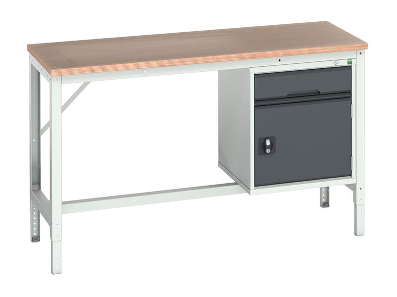 Bott Verso Adjustable Bench with Cupboard + Drawer, mpx Top 1500 x 600mm