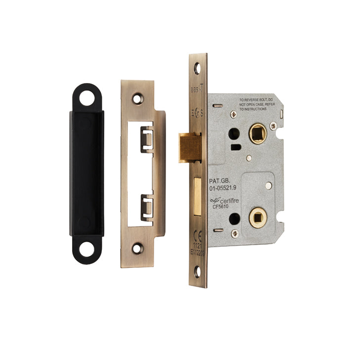 64Mm Bathroom Lock - 5Mm Follower - 57Mm C/C - Radius - Antique Brass