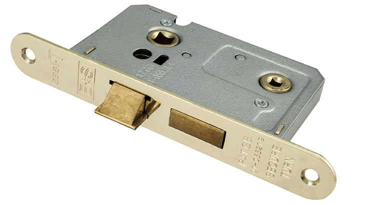 64Mm Bathroom Lock - 5Mm Follower - 57Mm C/C - Radius - Electro Brassed