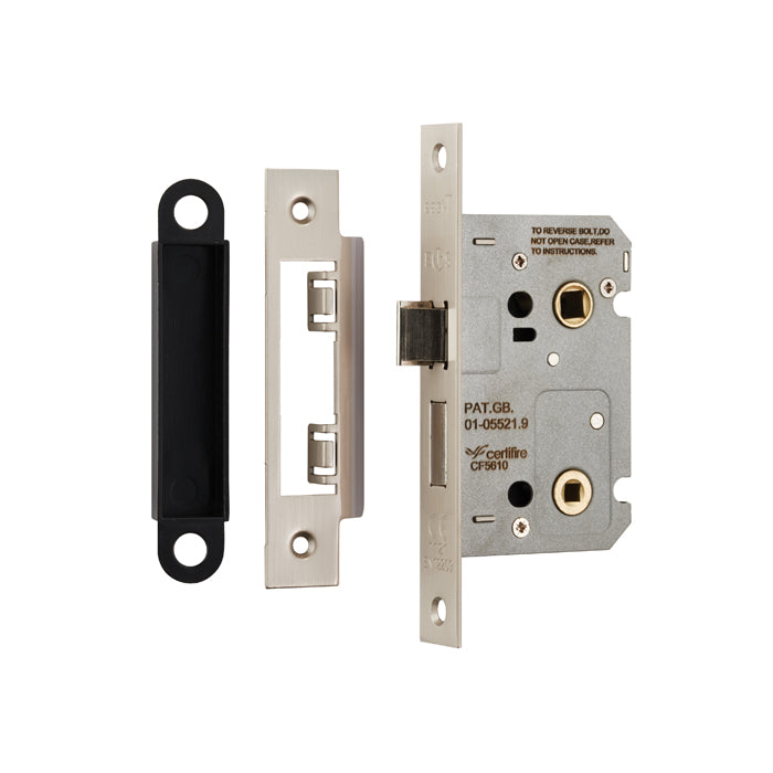 64Mm Bathroom Lock - 5Mm Follower - 57Mm C/C - Square - Blister Pack - Satin Nickel
