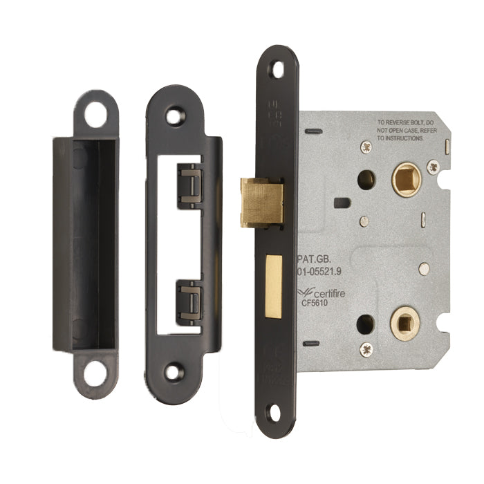 76Mm Bathroom Lock - 5Mm Follower - 57Mm C/C - Radius - Matt Black