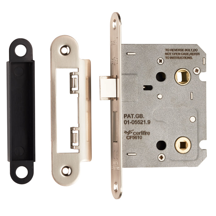 76Mm Bathroom Lock - 5Mm Follower - 57Mm C/C - Radius - Nickel Plated