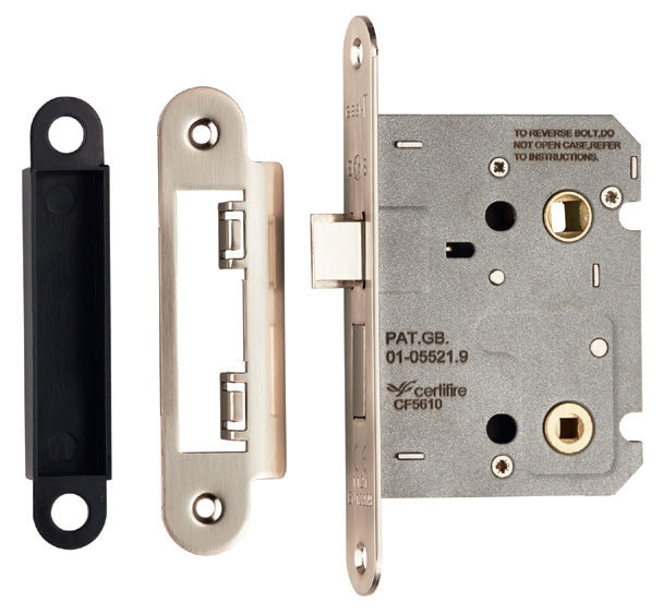 76Mm Bathroom Lock - 5Mm Follower - 57Mm C/C - Radius - Satin Nickel