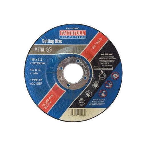 Faithfull Depressed Centre Metal Cutting Disc 115 x 3.2 x 22.23mm Faithfull - RockBottom Northampton