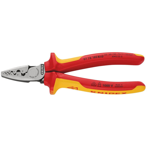 Knipex 97 78 180 SB Crimping Pliers for wire ferrules insulated with multi-component grips, VDE-tested, 180mm Draper - Town Tools