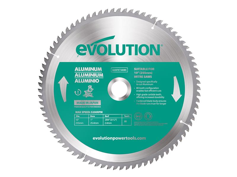 Evolution - Aluminium Cutting Mitre Saw Blade 255 x 25.4mm x 80T
