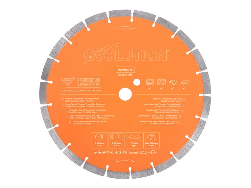 Evolution - Premium Diamond Disc Cutter Blade 300 x 22.2mm