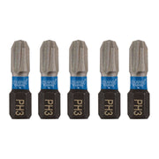 Draper Expert Cross Slot/PH Type Impact Screwdriver Bits, No.3 x 25mm, 1/4" Hex Draper - Town Tools 
