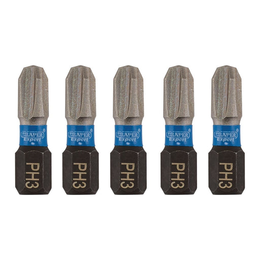 Draper Expert Cross Slot/PH Type Impact Screwdriver Bits, No.3 x 25mm, 1/4" Hex Draper - Town Tools 