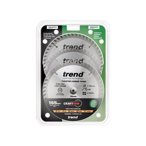 Trend CraftPro Plunge Saw Blade 165 x 20mm x 48T (Pack 3) Trend - RockBottom Northampton